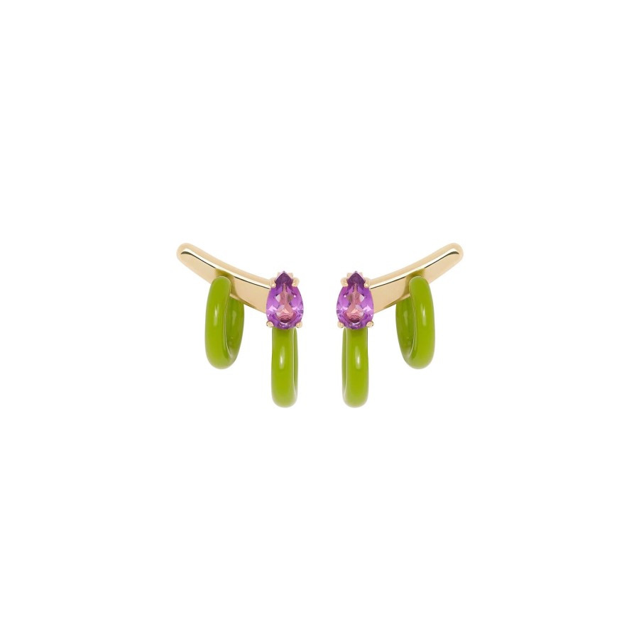 Jewelry Bea Bongiasca | Small Vine Dropcut Earrings Yellow Gold/Green