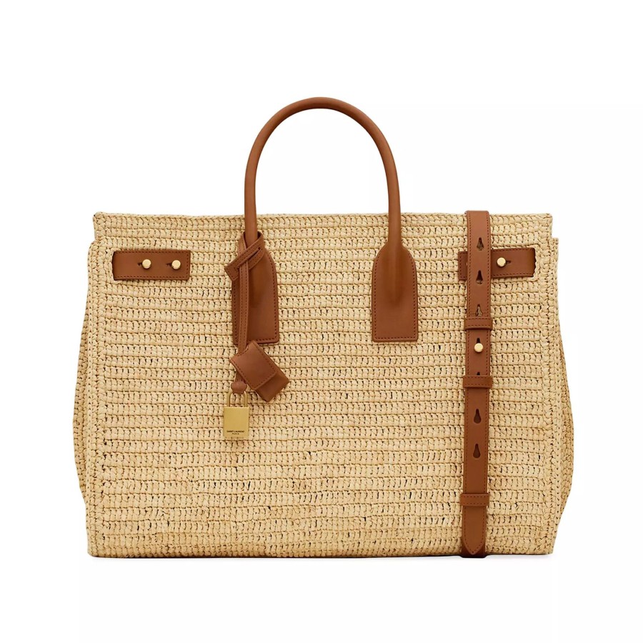 Handbags Saint Laurent | Medium Raffia Sac De Jour Naturale/Brick
