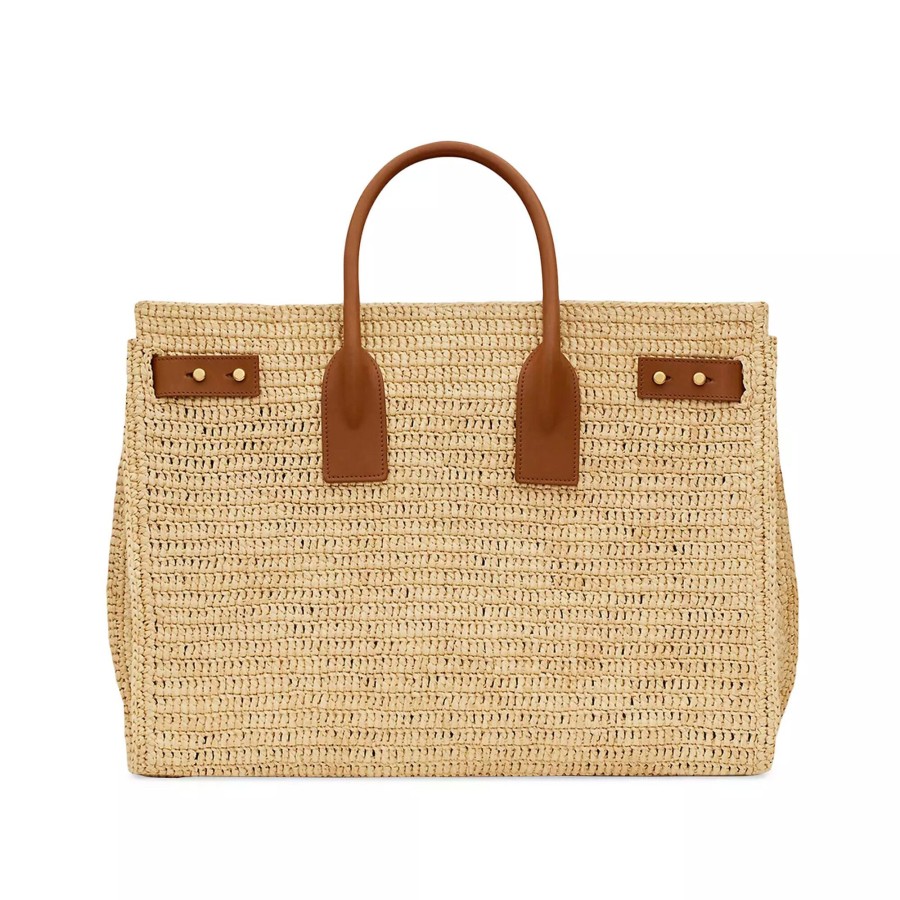 Handbags Saint Laurent | Medium Raffia Sac De Jour Naturale/Brick
