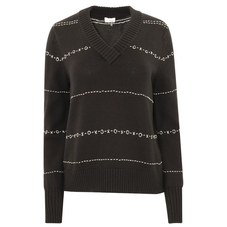 Clothing Ecru | Xo Embroidered Sweater Black/Ecru