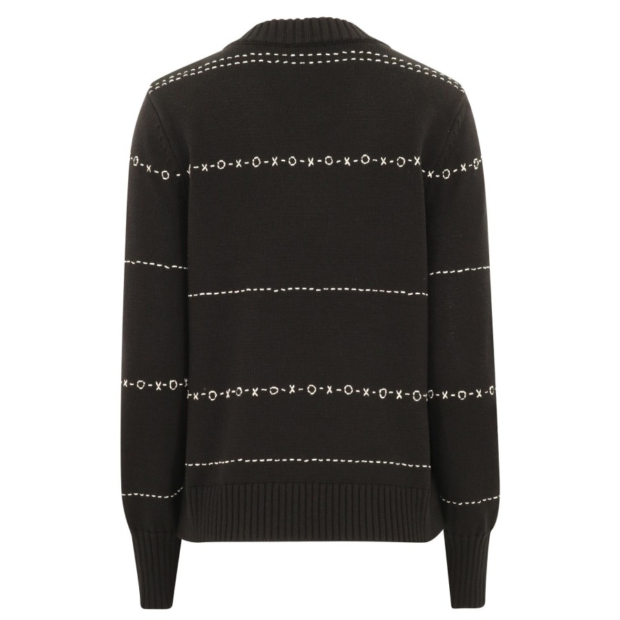 Clothing Ecru | Xo Embroidered Sweater Black/Ecru