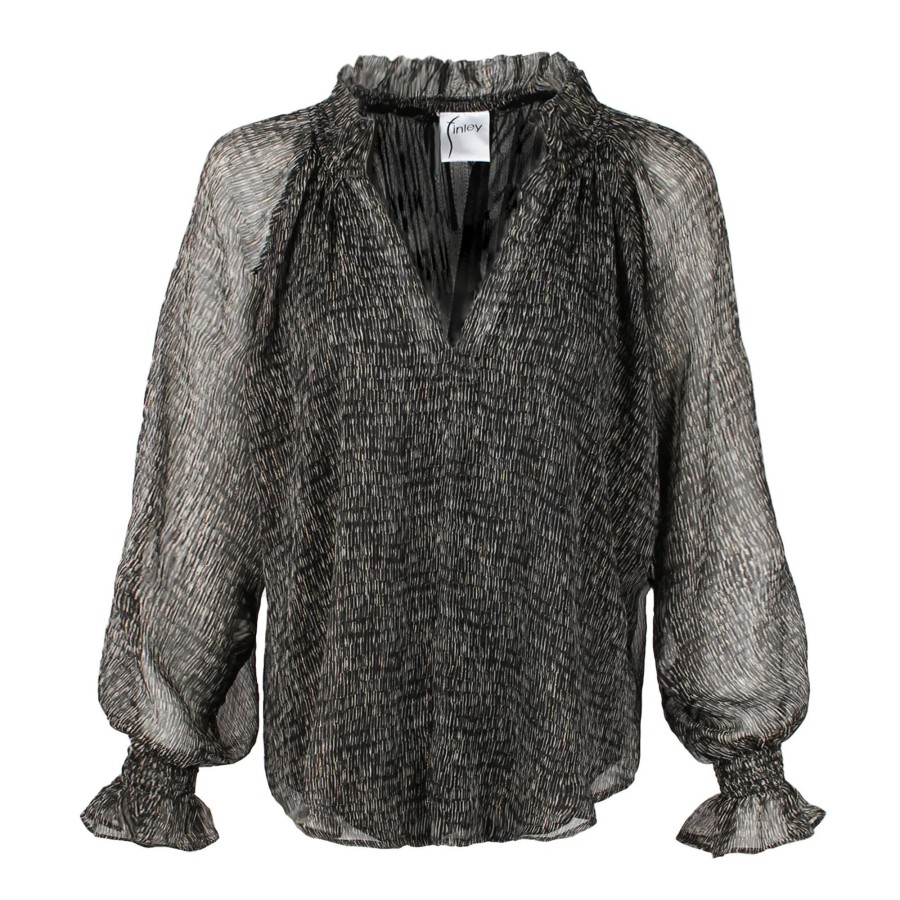 Clothing Finley | Candace Pixel Chiffon Top Black/Cream