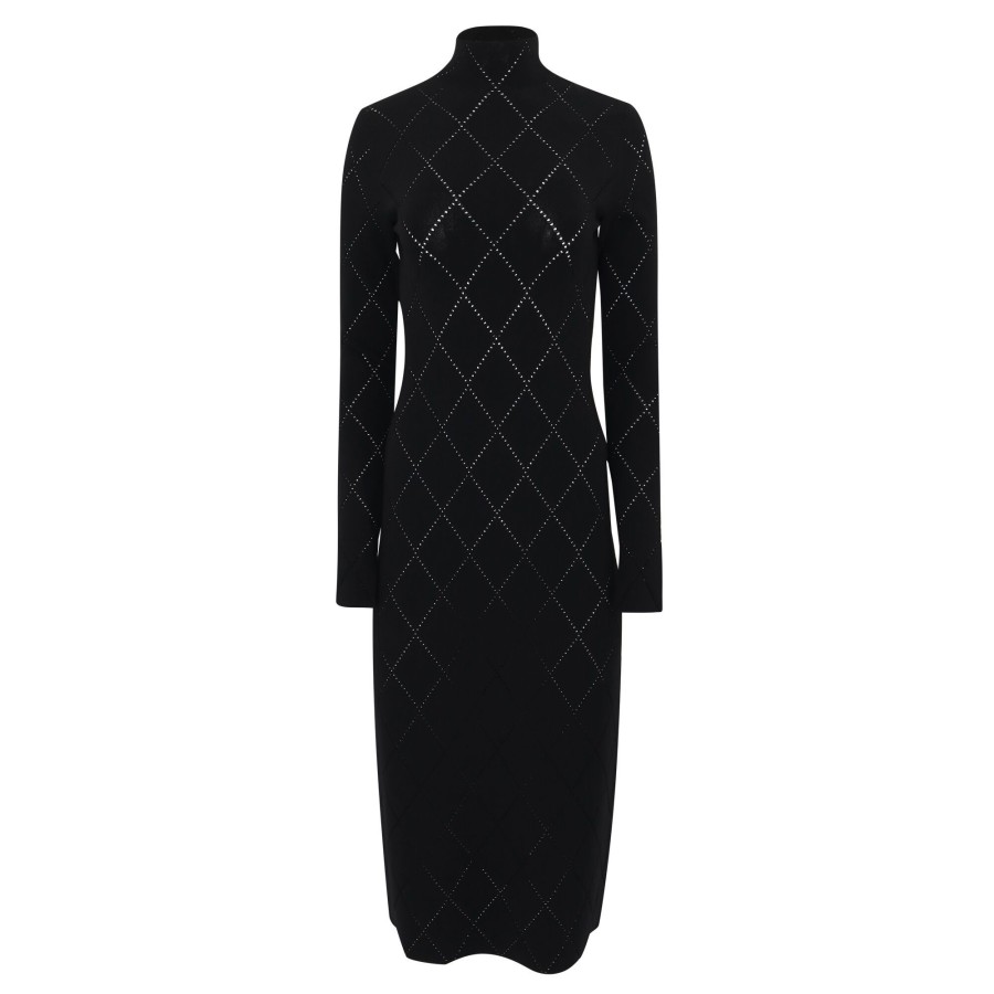Clothing Proenza Schouler White Label | Pointelle Diamonds Turtleneck Dress Black