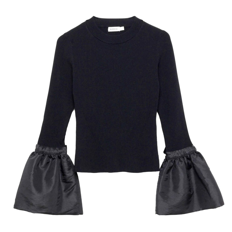Clothing Simkhai | Agatha Flare Sleeve Top Black