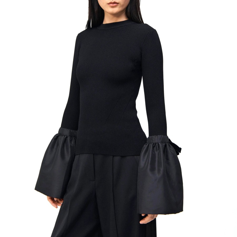 Clothing Simkhai | Agatha Flare Sleeve Top Black