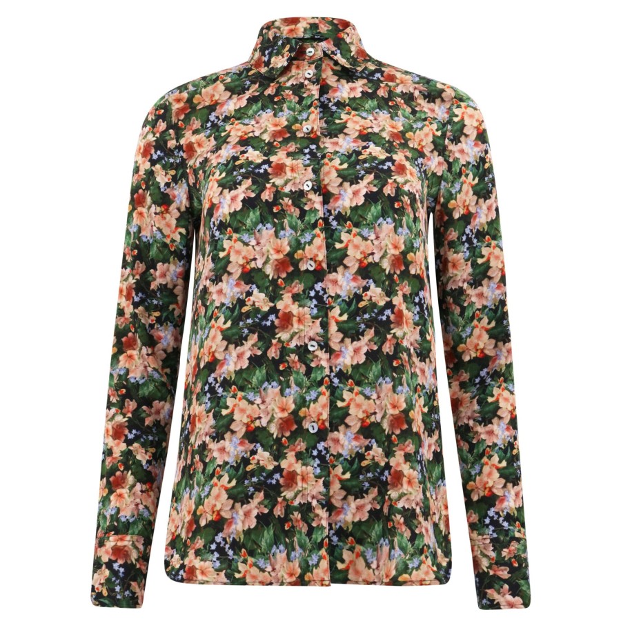 Clothing Vince | Wild Primrose Stretch-Silk Slim-Fit Blouse Black