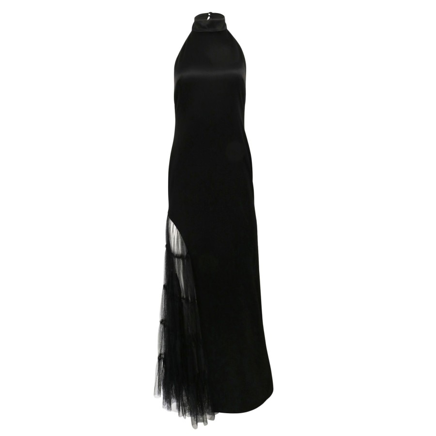 Clothing Alice + Olivia | Ryn Tulle-Panel Satin Gown Black