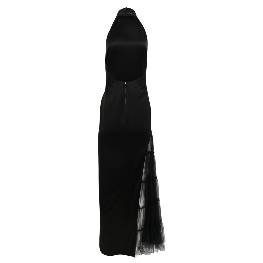 Clothing Alice + Olivia | Ryn Tulle-Panel Satin Gown Black