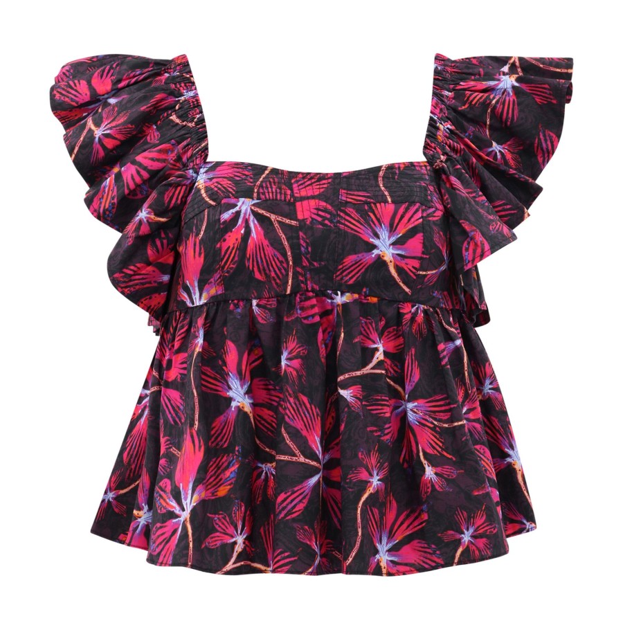 Clothing Ulla Johnson | Romi Floral Poplin Top Zinnia
