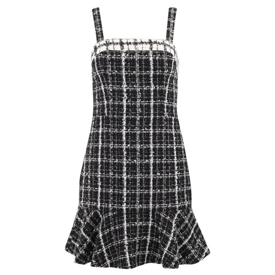 Clothing Alice + Olivia | Kaidra Square Neck Tweed Mini Dress Black/White