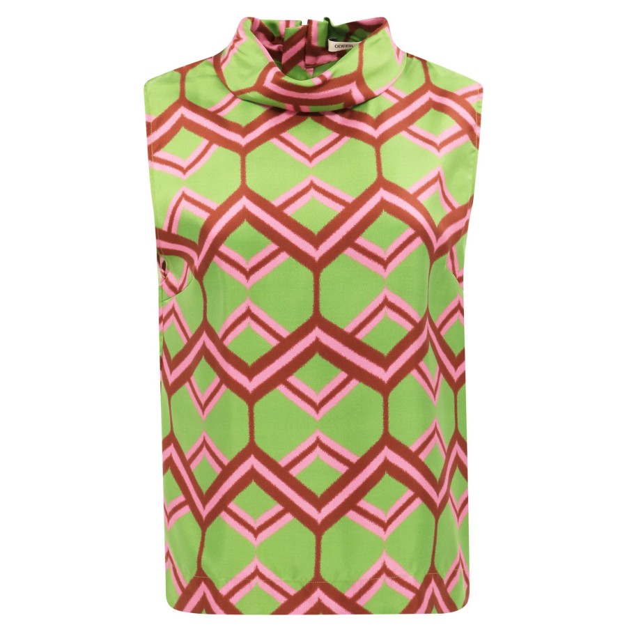 Clothing Odeeh | Ribbon Zig Zag Sleeveless Shirt Green