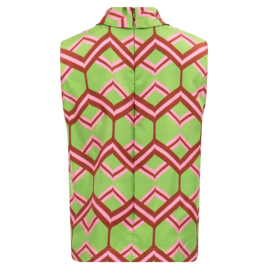 Clothing Odeeh | Ribbon Zig Zag Sleeveless Shirt Green