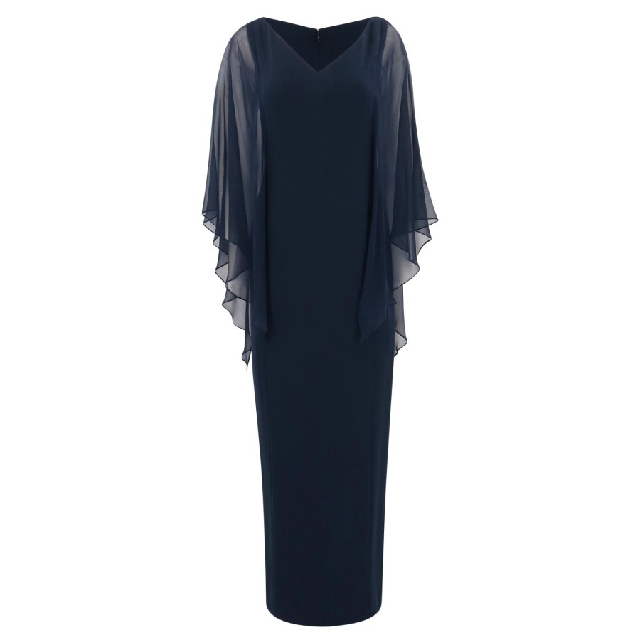 Clothing Tom & Linda Platt | Chiffon Sleeve Butterfly Gown Navy
