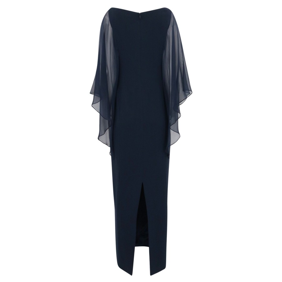 Clothing Tom & Linda Platt | Chiffon Sleeve Butterfly Gown Navy
