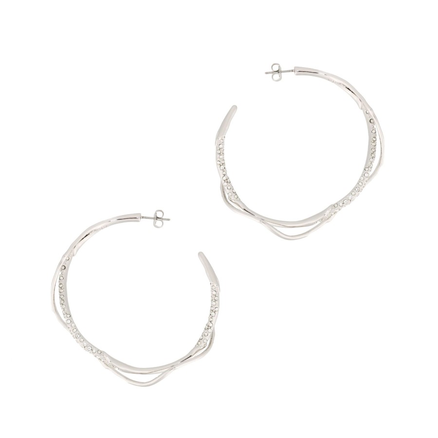 Jewelry Alexis Bittar | Intertwined Two Tone Pave Hoop Earrings Rhodium