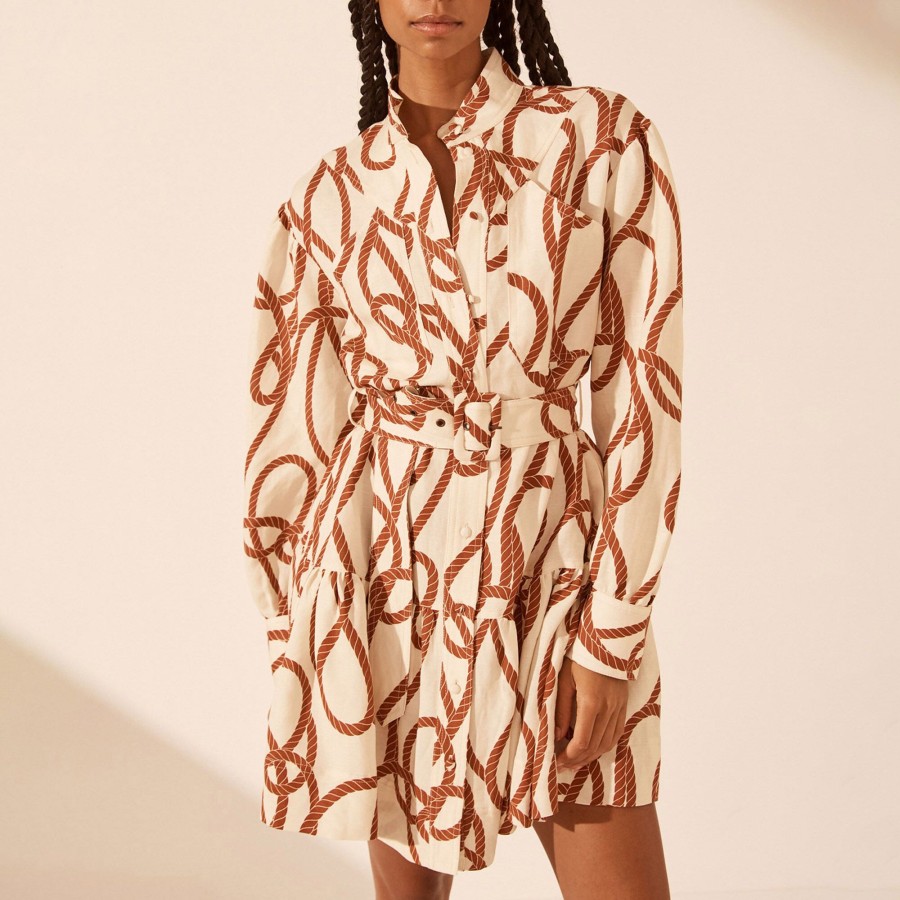 Clothing Shona Joy | Mouillage Long Sleeve Mini Dress Bone/Brown