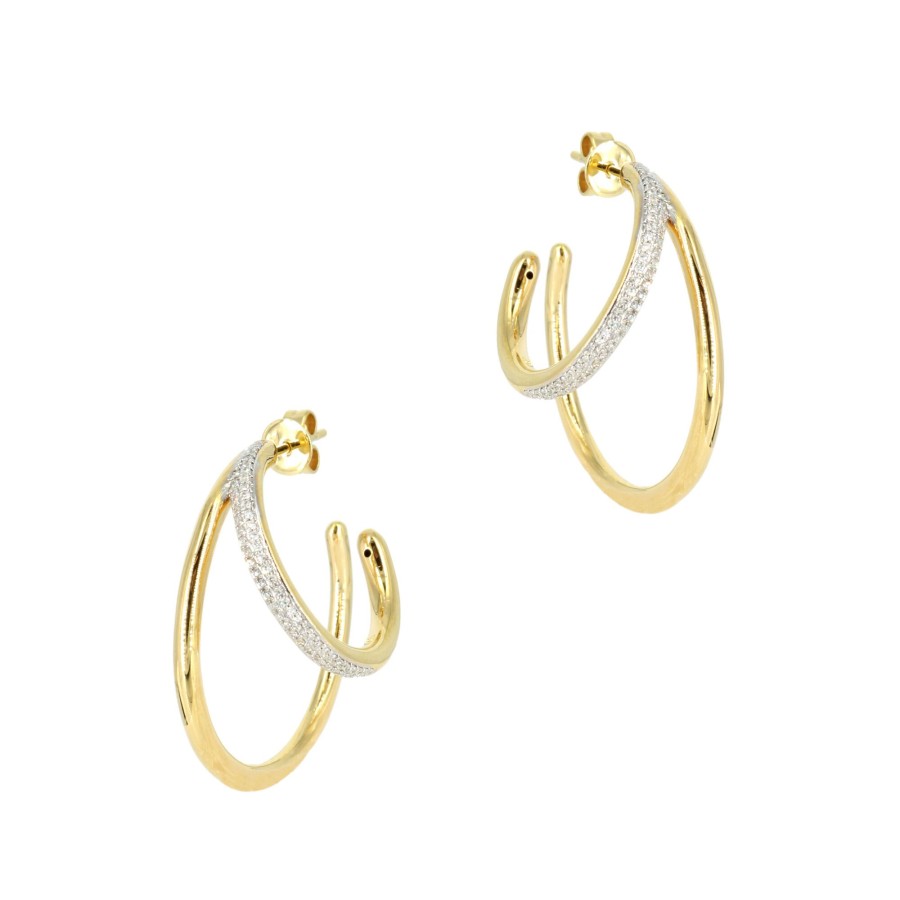 Jewelry Zofia Day | Madre Thin Double Line Claw Hoops 14K