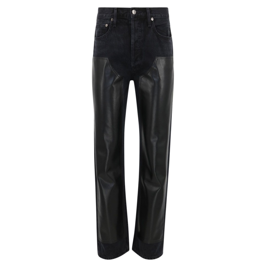 Clothing Agolde | Ryder Straight-Leg Leather Patch Jean Ink Detox