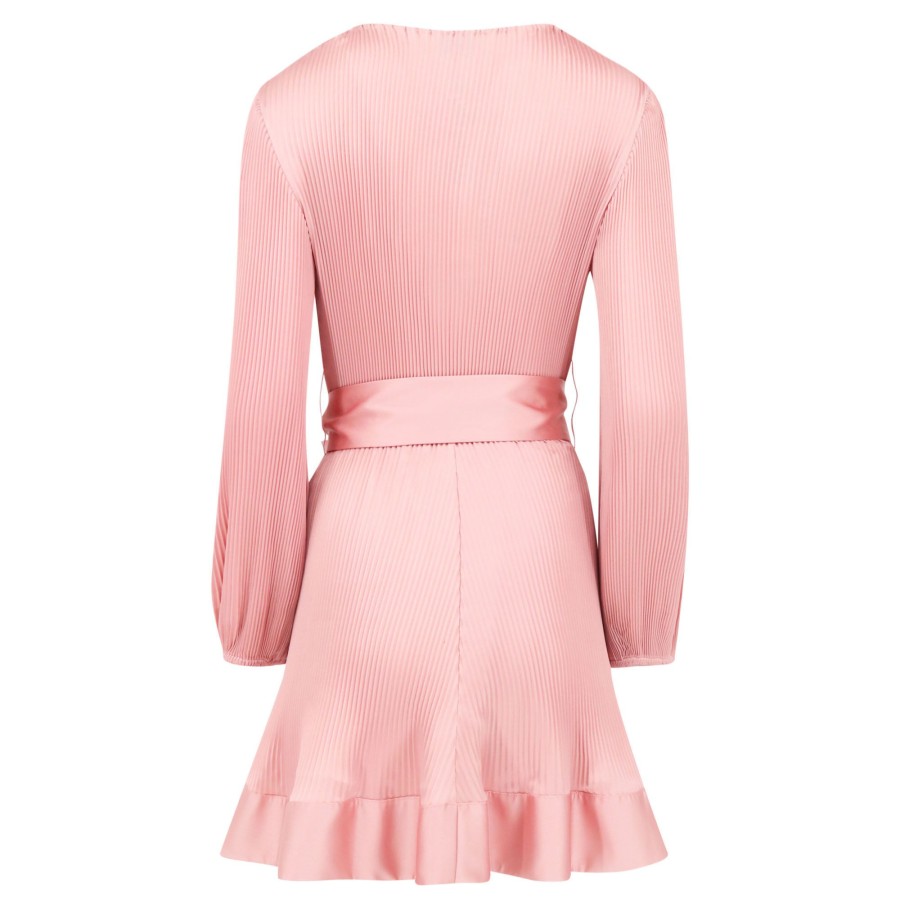 Clothing Milly | Liv Satin Pleated Dress Rose Gold