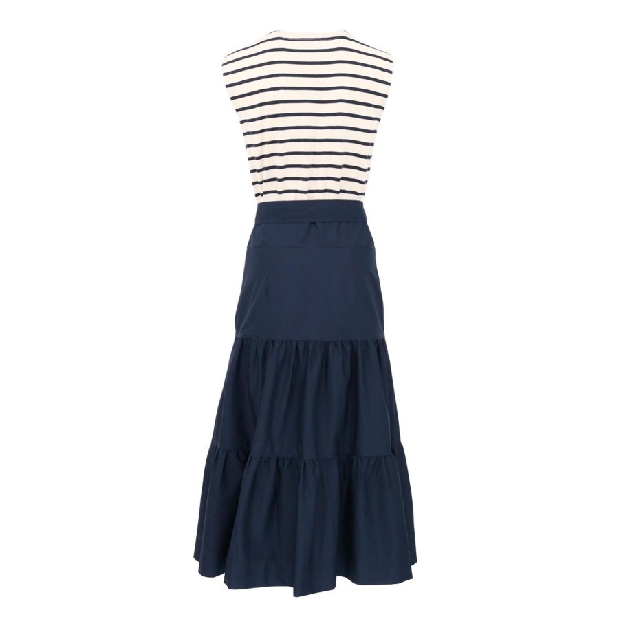 Clothing Veronica Beard | Pazila Striped Mixed-Media Dress Marine Off White