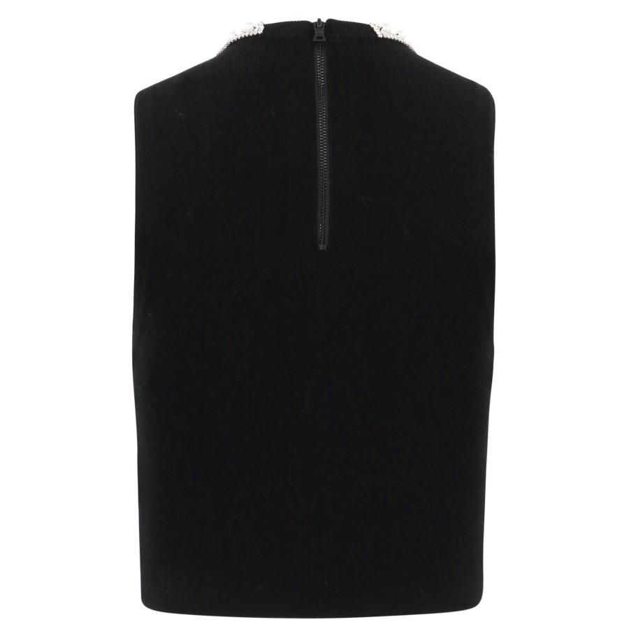 Clothing Alice + Olivia | Amity Embellished Neck Cropped Tank Black