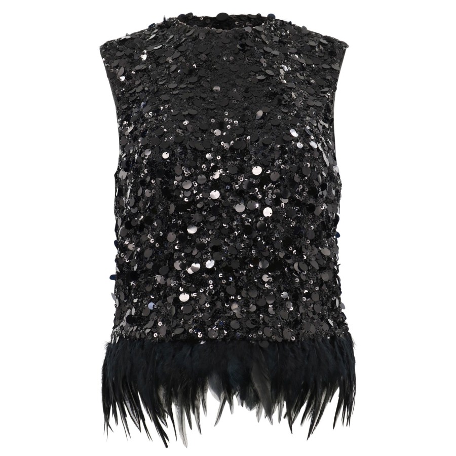 Clothing Gilner Farrar | Cassidy Sequin And Feather Top Black