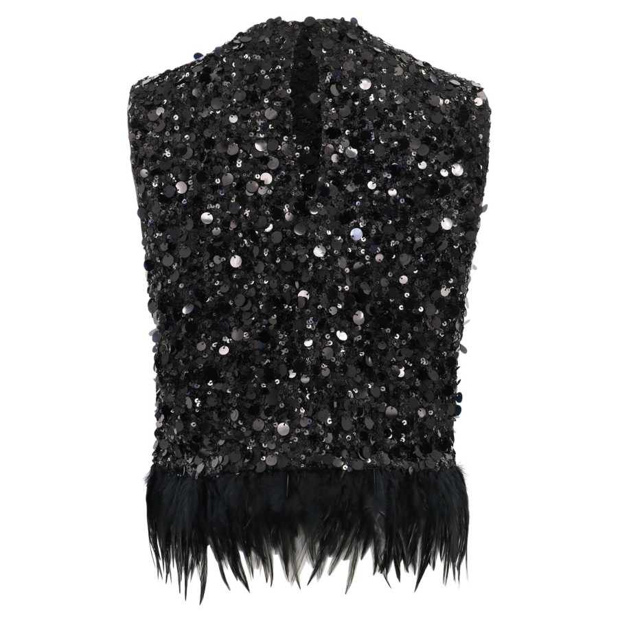 Clothing Gilner Farrar | Cassidy Sequin And Feather Top Black
