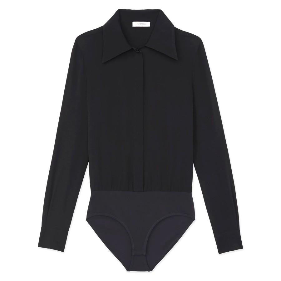 Clothing Lafayette 148 New York | Silk Georgette Blouse Bodysuit Cloud (Out Of Stock)