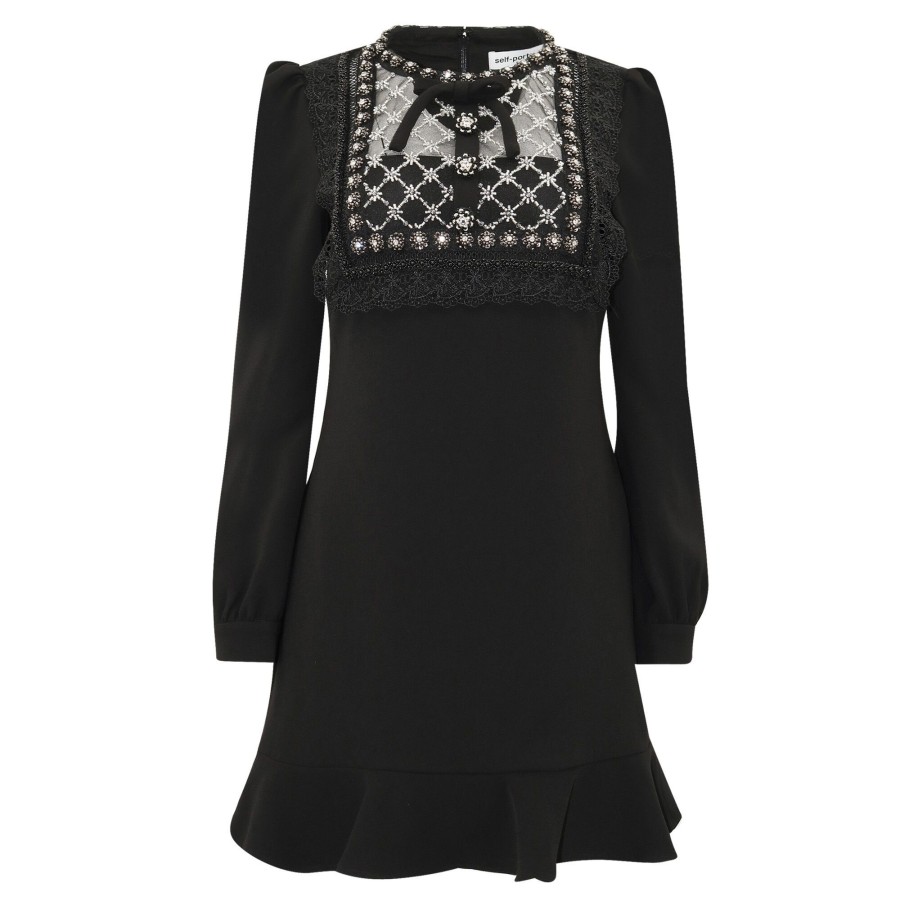 Clothing Self-Portrait | Crepe Embellished Tunic Black
