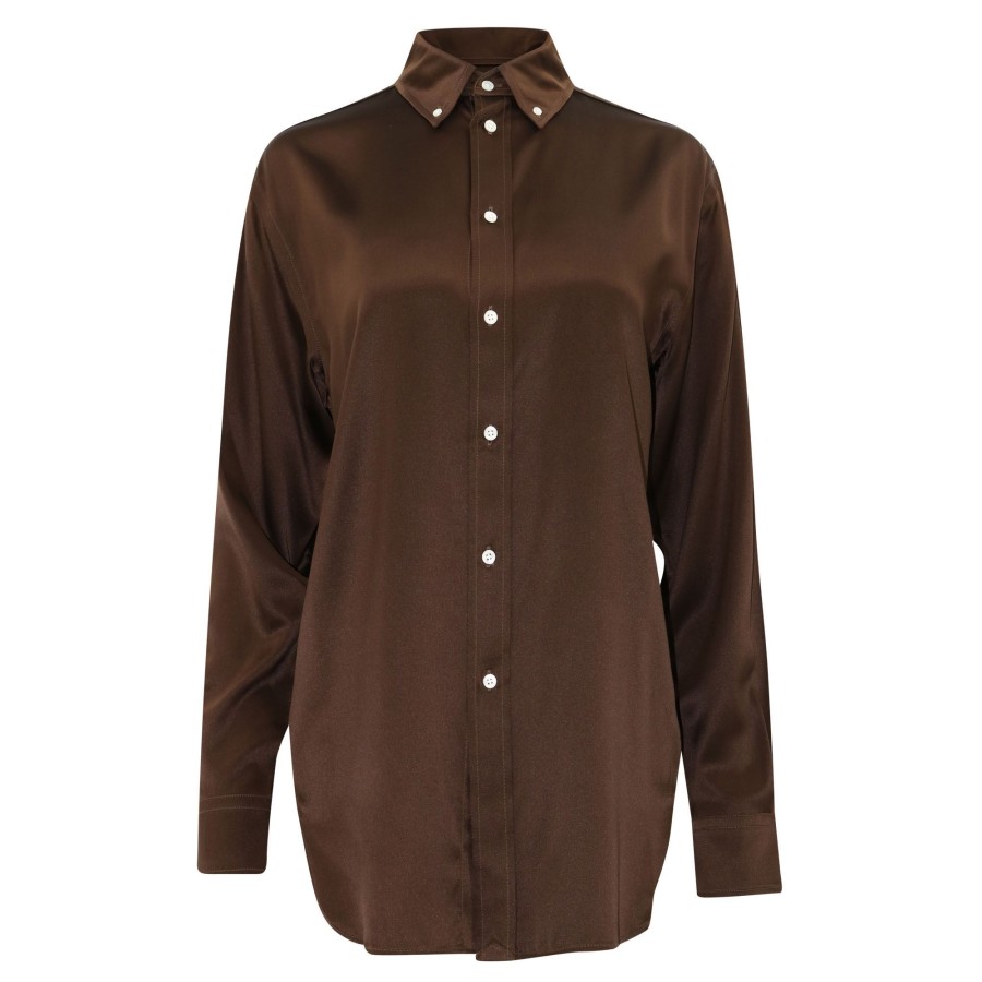 Clothing Polo Ralph Lauren | Silk Charm Button Down Shirt Dark Brown