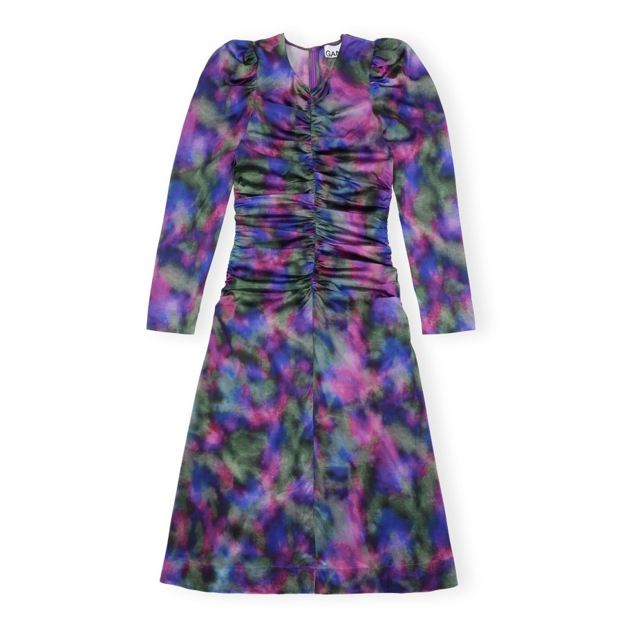 Clothing Ganni | Silk Stretch O-Neck Midi Dress Purple