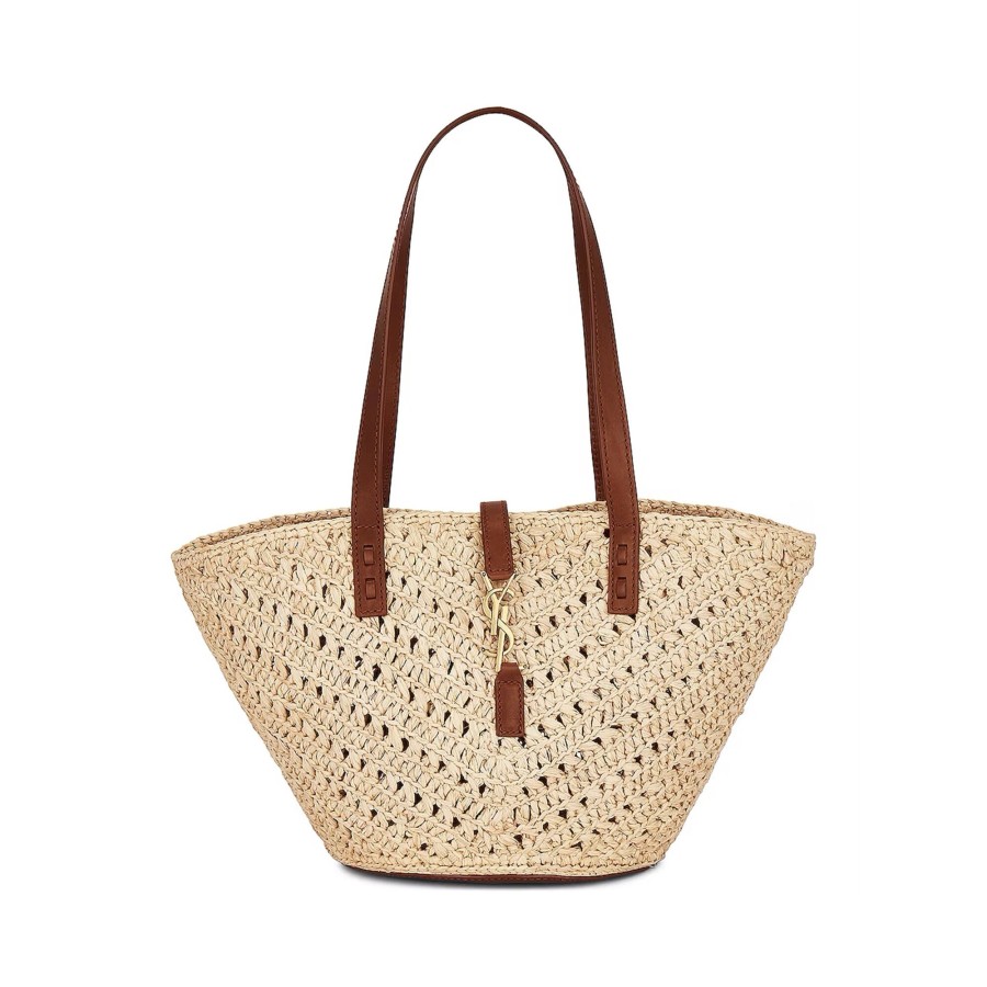 Handbags Saint Laurent | Panier Small Raffia Tote Brick/Natural