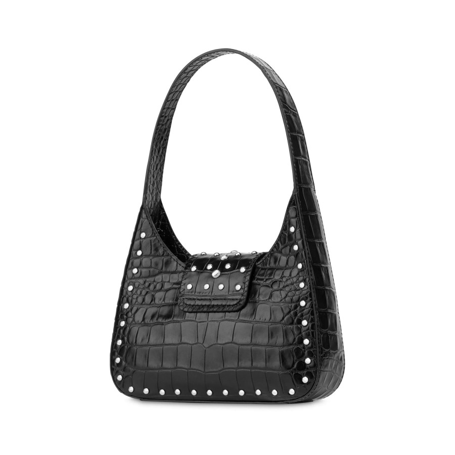 Handbags Moschino Jeans | Maxi Buckle Crocodile-Print Handbag Black