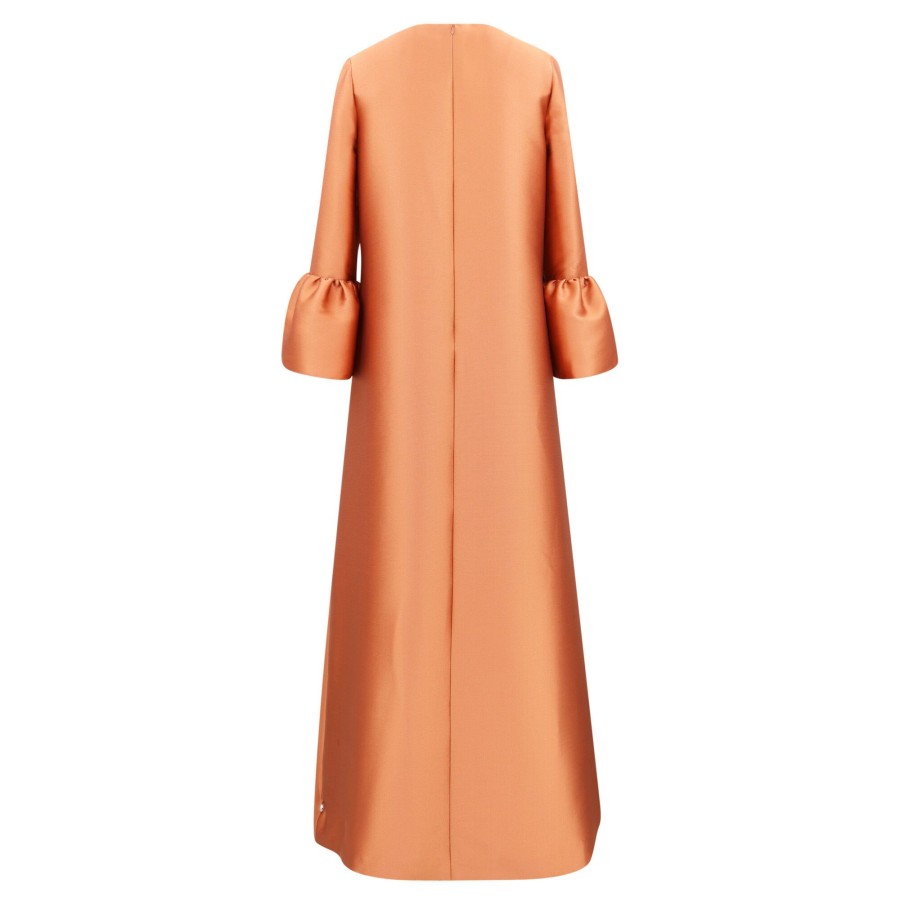 Clothing Reem Acra | Embellished Bell-Sleeve Mikado Satin Gown Brick