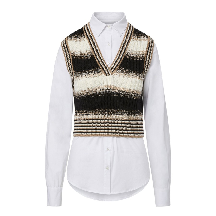 Clothing Veronica Beard | Spear Mixed Media Sweater Vest Top Black Multi