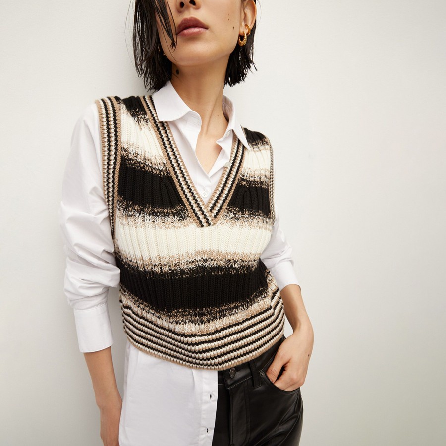Clothing Veronica Beard | Spear Mixed Media Sweater Vest Top Black Multi
