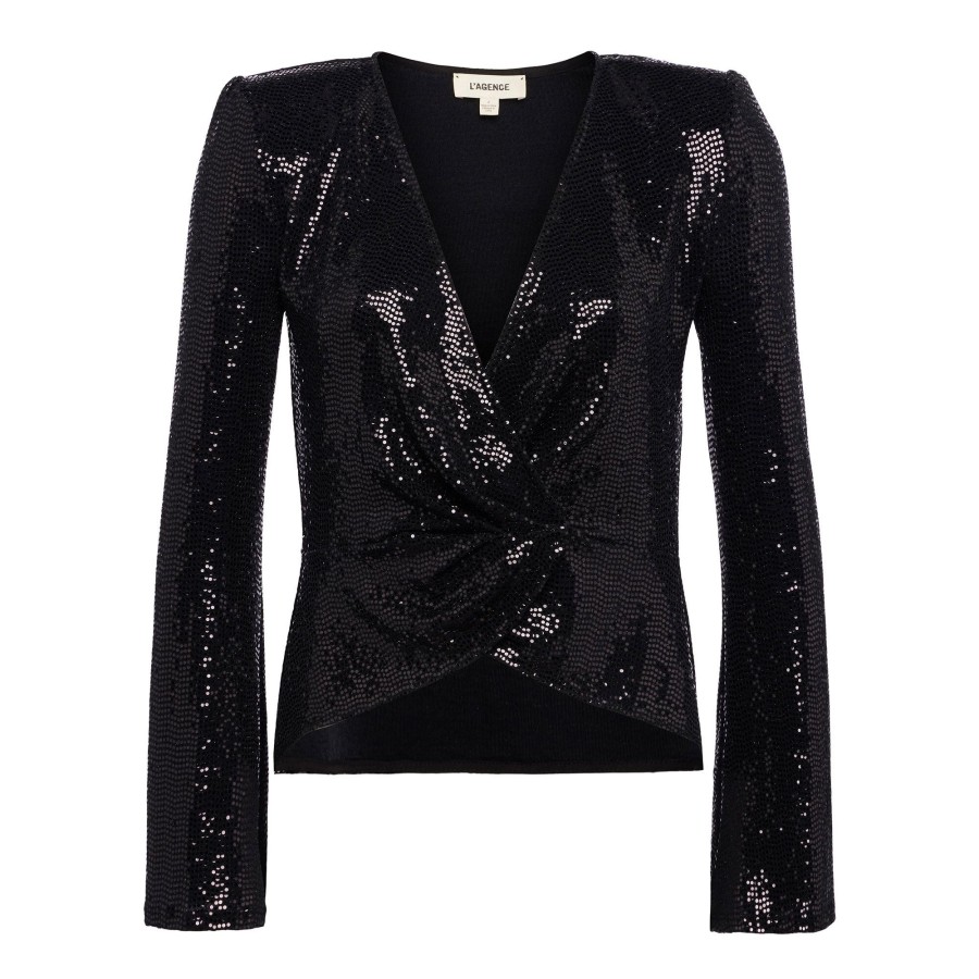Clothing L'Agence | Katya Sequin Bell Sleeve Top Black