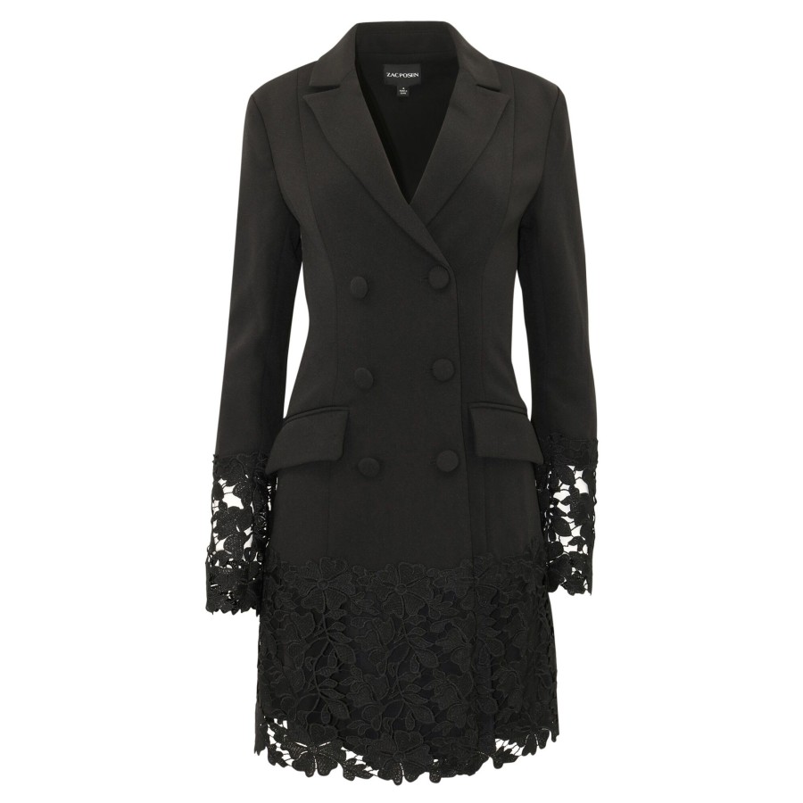 Clothing Zac Posen | Lace Embroidered Blazer Mini Dress Black
