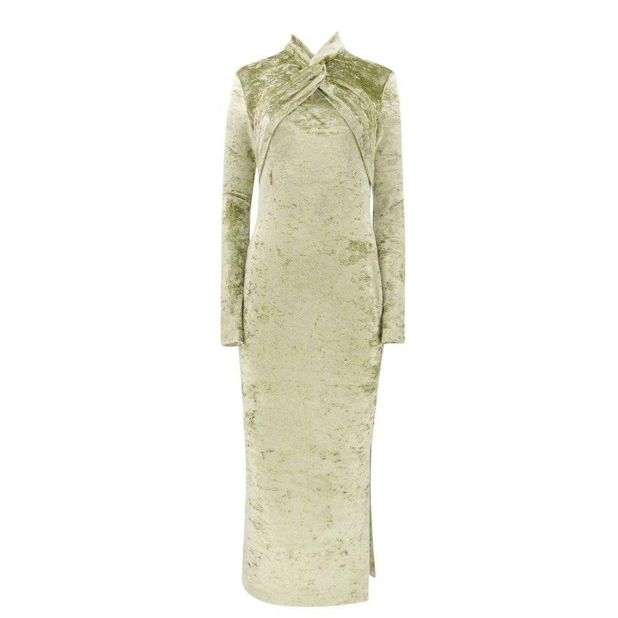 Clothing Nanushka | Franci Crushed Velvet Dress Sage