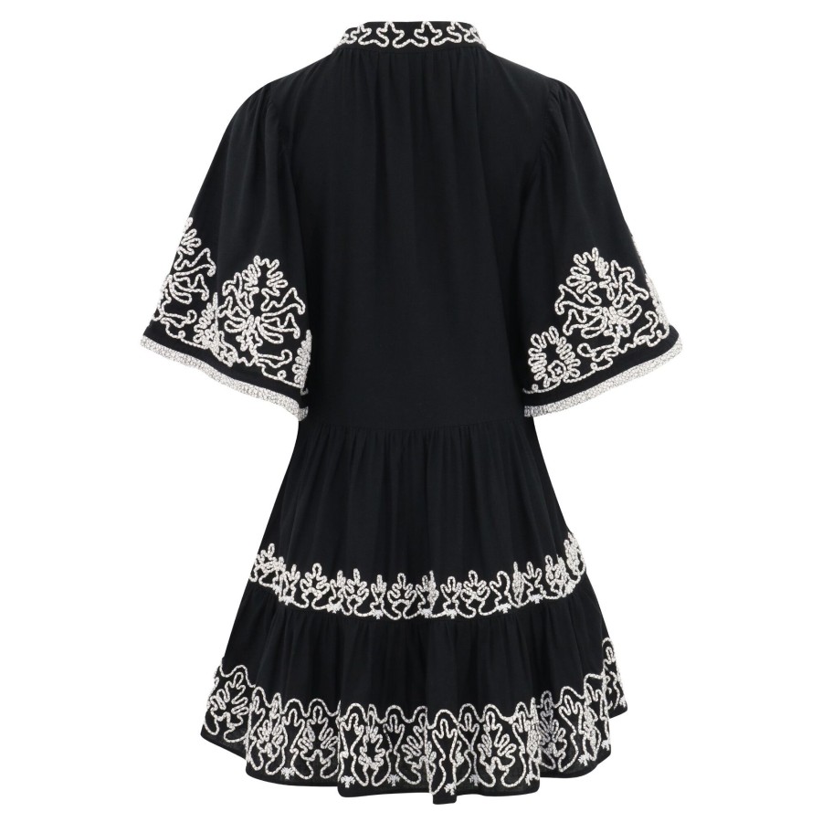 Clothing Sea | Cordera Embroidery Short Sleeve Tunic Dress Black