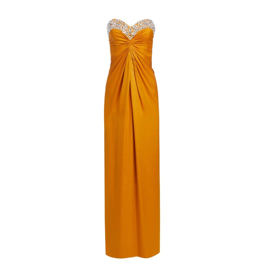 Clothing PatBo | Hand Beaded Strapless Gown Mustard
