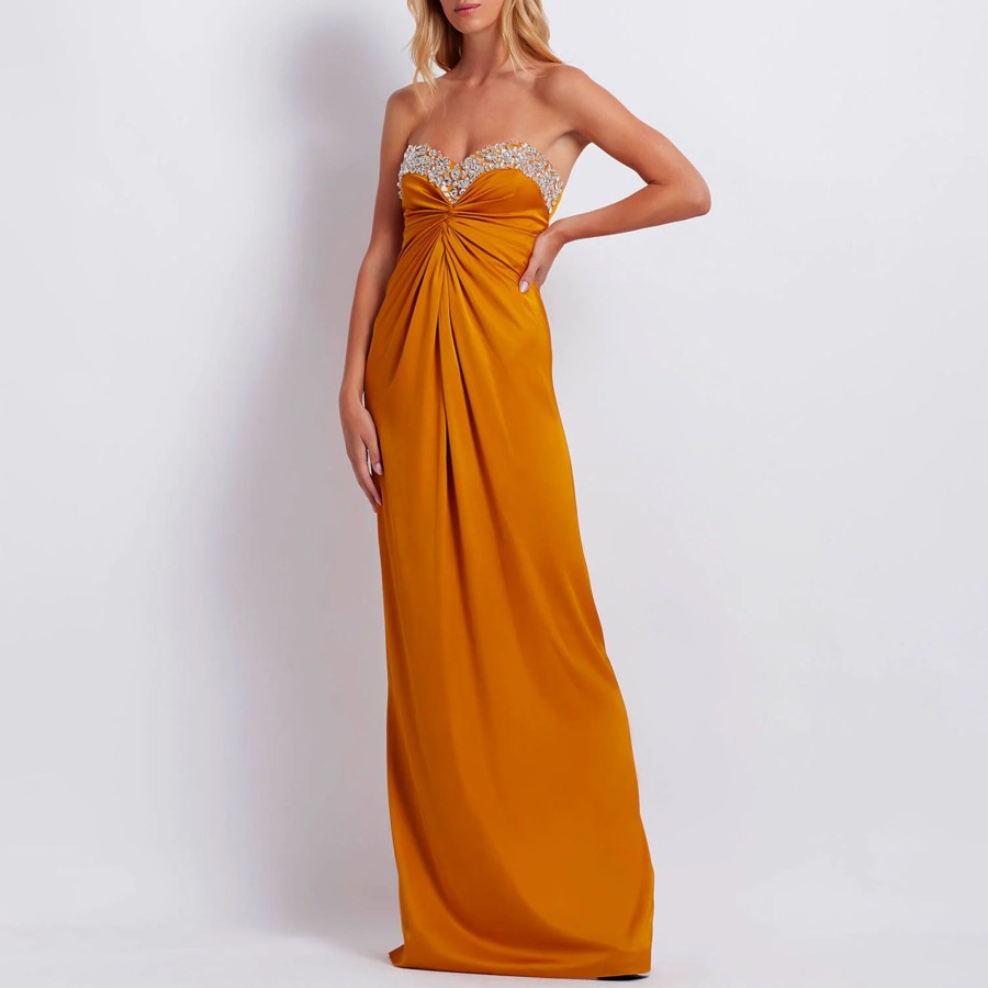 Clothing PatBo | Hand Beaded Strapless Gown Mustard