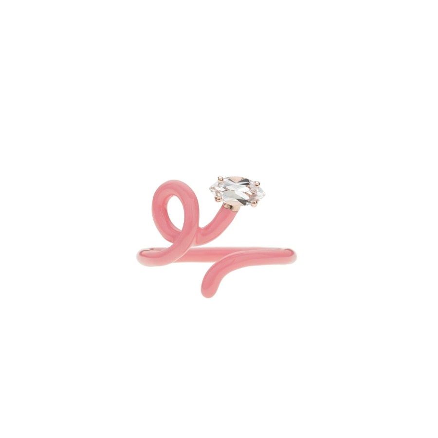 Jewelry Bea Bongiasca | Baby Vine Crystal Rock Tendril Ring Coral Pink