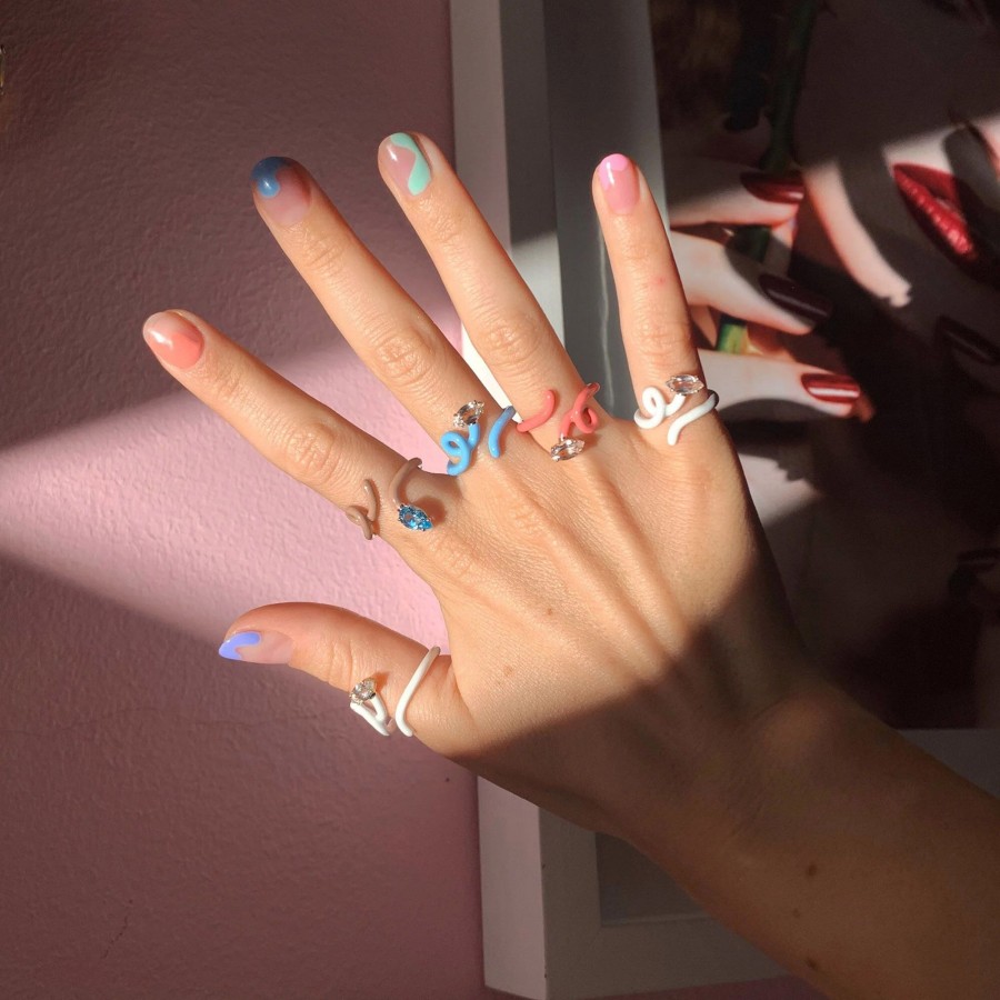 Jewelry Bea Bongiasca | Baby Vine Crystal Rock Tendril Ring Coral Pink