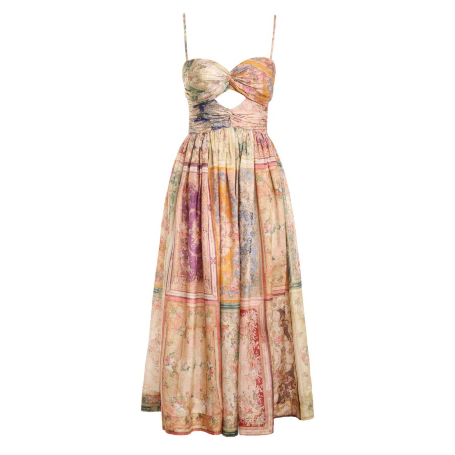 Clothing Zimmermann | August Tie Front Midi Dress Patch Floral