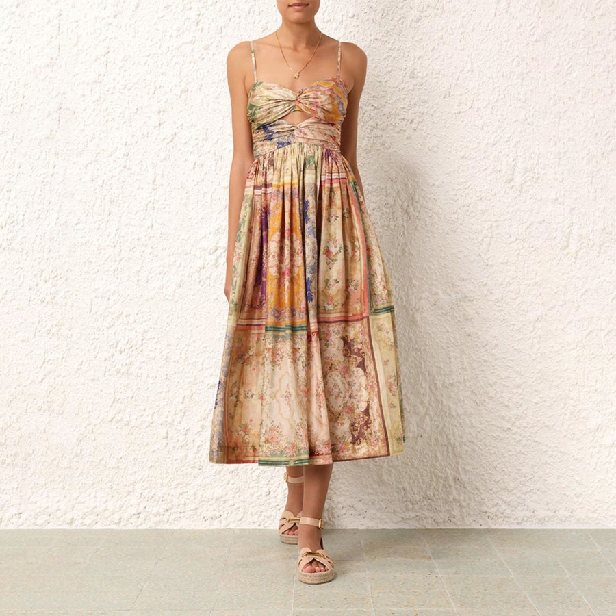 Clothing Zimmermann | August Tie Front Midi Dress Patch Floral
