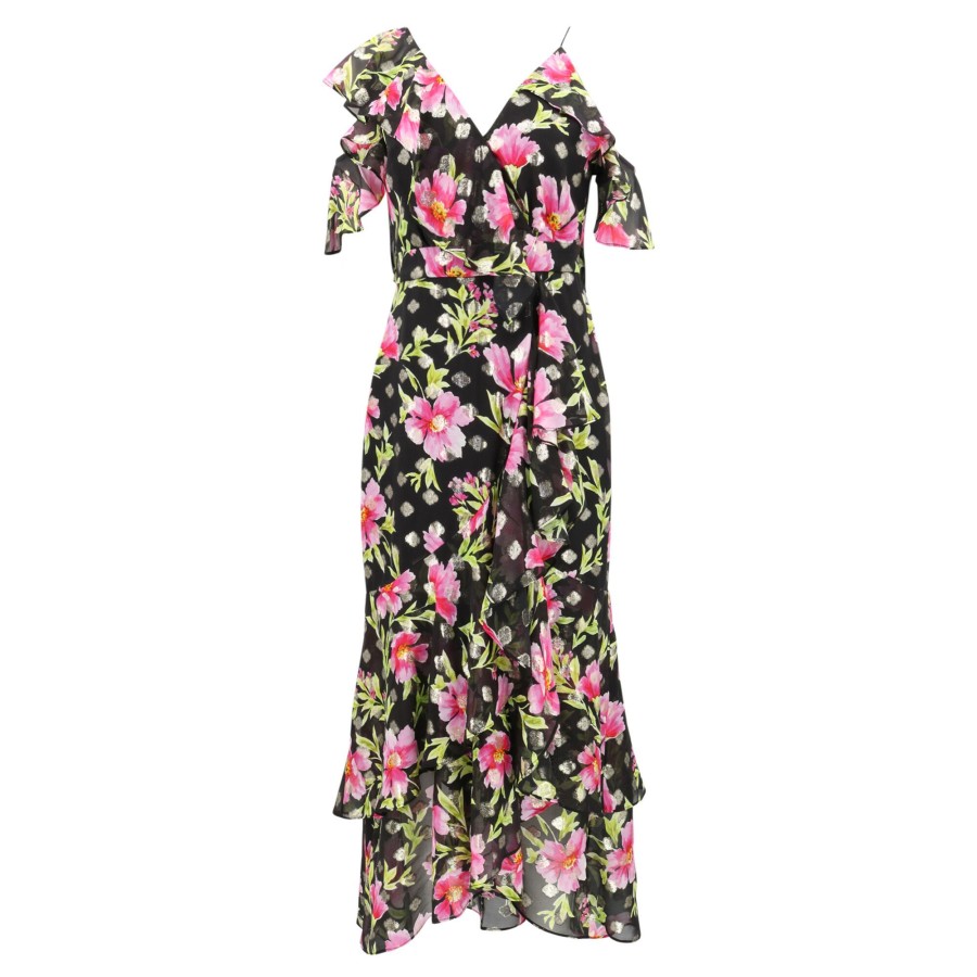 Clothing Christy Lynn | Anabelle Asymmetrical Sleeve Dress Black Poinsettia