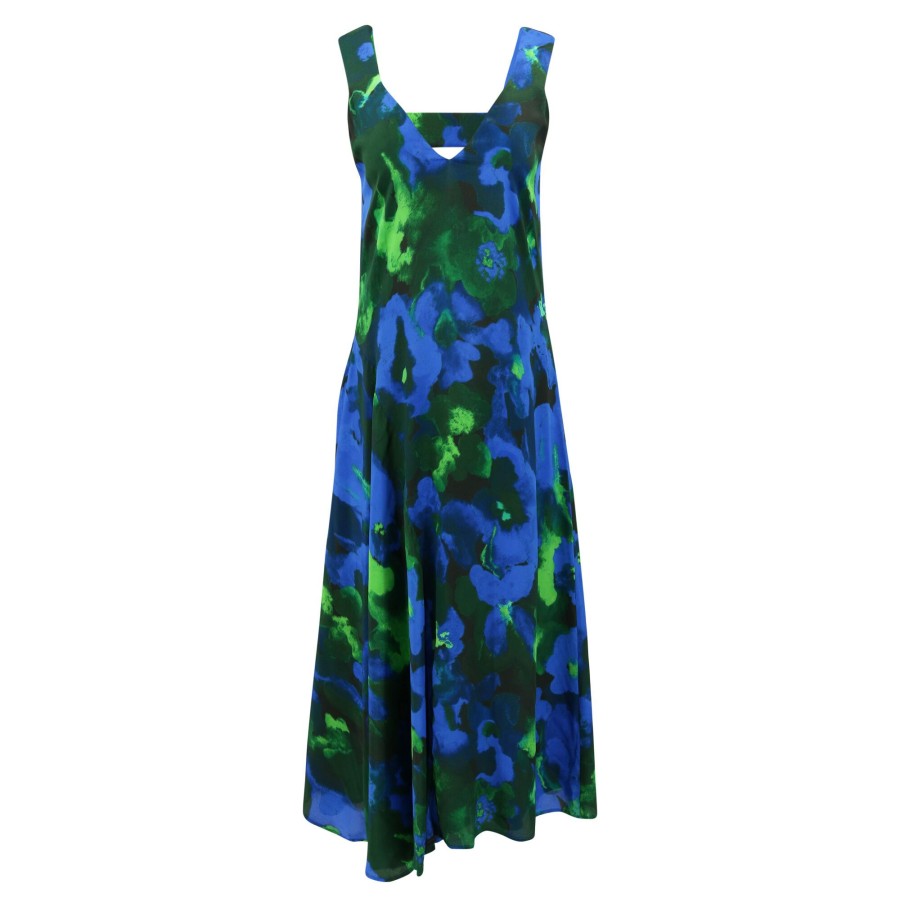 Clothing Stine Goya | Oriza Printed Matte Silk Dress Frosted Blue Print