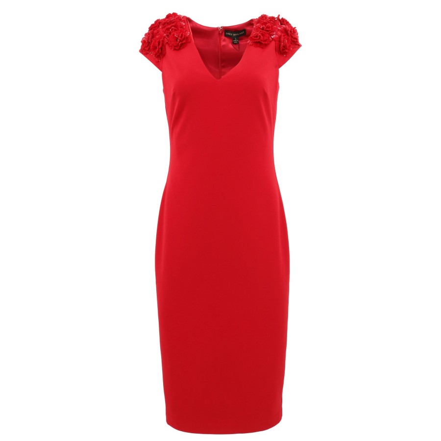 Clothing Emily Shalant | Floral Cap Sleeve Cocktail Dress Red