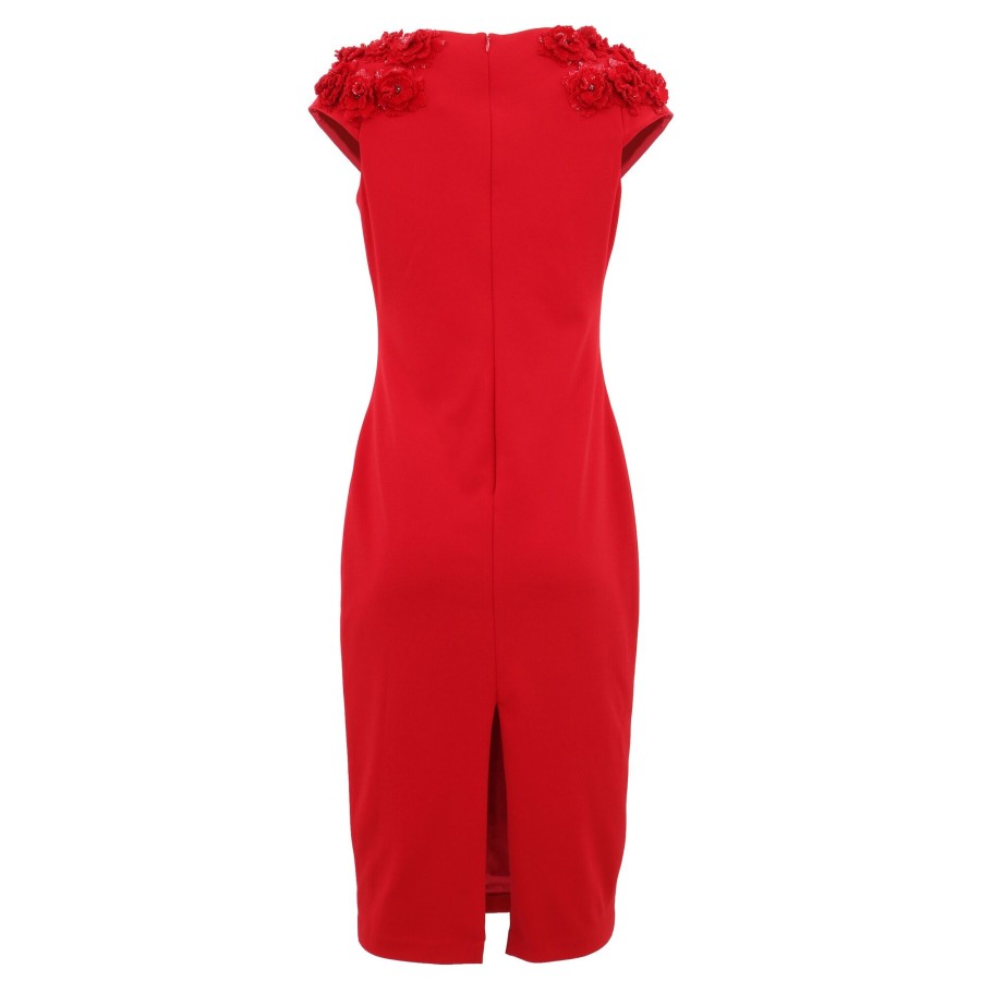 Clothing Emily Shalant | Floral Cap Sleeve Cocktail Dress Red